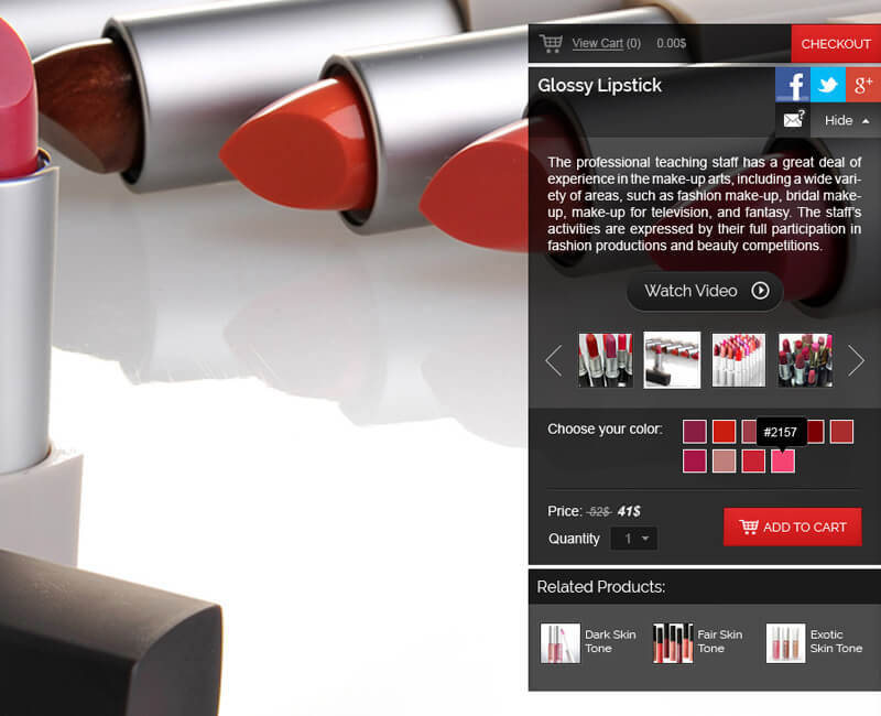 Part of cosmetics e-commerce website